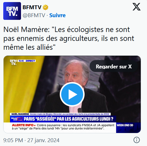 You are currently viewing Noël Mamère, les verts et les agriculteurs, inversion victimaire (27/01/2024)